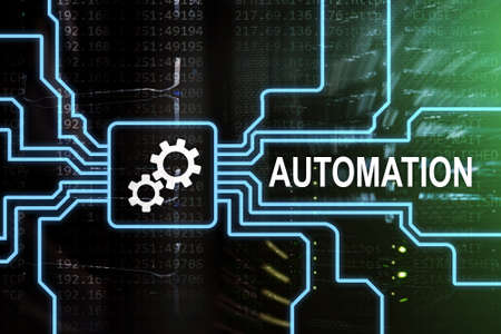 Automation of business Process and innovation technology in manufacturing. Internet and technology concept on server room background. の写真素材