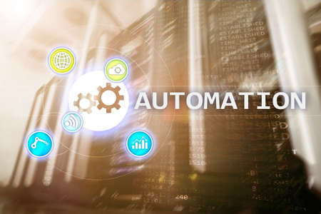 Automation of business Process and innovation technology in manufacturing. Internet and technology concept on server room background. の写真素材