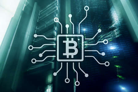 Bitcoin, Blockchain concept on server room background. の写真素材