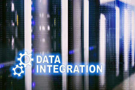 Data integration information technology concept on server room background. の写真素材
