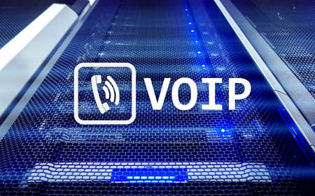 VOIP, Voice over Internet Protocol, technology that allows for speech communication via the Internet. Server room background.の写真素材