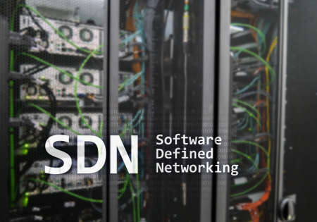 SDN, Software defined networking concept on modern server room background. の写真素材