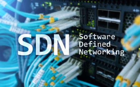 SDN, Software defined networking concept on modern server room background. の写真素材