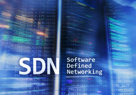 SDN, Software defined networking concept on modern server room background. の写真素材