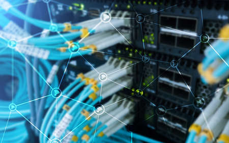 Wi fi network abstract structure on modern server room background.?の写真素材