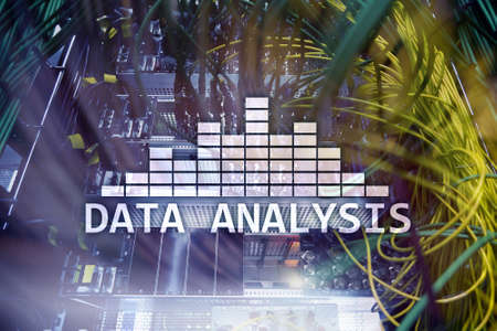 Big Data analysis text on server room background. Internet and modern technology concept.の写真素材