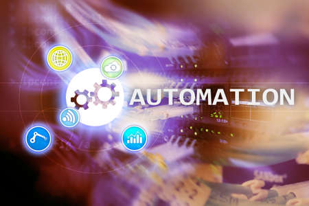 Automation of business Process and innovation technology in manufacturing. Internet and technology concept on server room background.の写真素材
