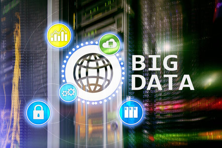 Big data analysing server. Internet and technology.