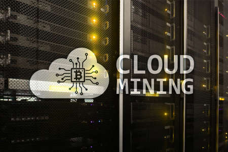 Cloud computing, data or cryptocurrency (Bitcoin, Ethereum) mining in data center. Server room background.の写真素材