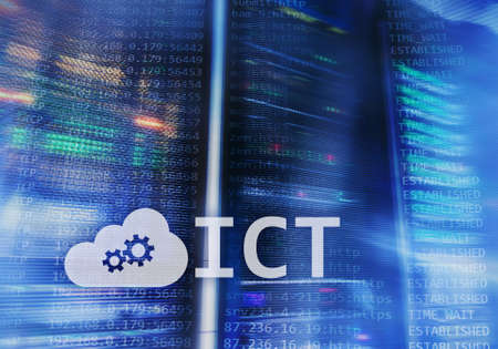 ICT - information and communications technology concept on server room background.の写真素材
