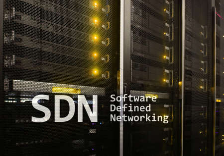 SDN, Software defined networking concept on modern server room background.の写真素材
