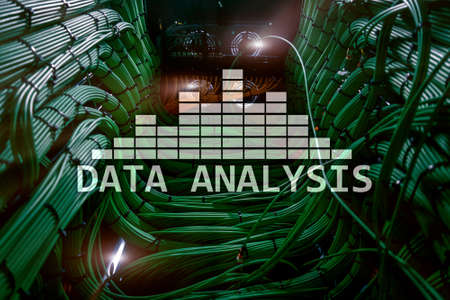 Big Data analysis text on server room background. Internet and modern technology concept.の写真素材