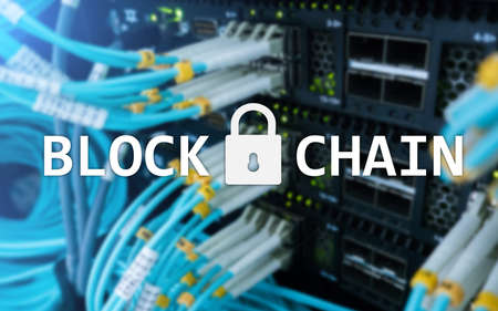 Blockchain technology Concept on server background. Data encryption.の写真素材