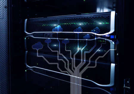 CLoud server and computing, data storage and processing. Internet and technology concept.の写真素材