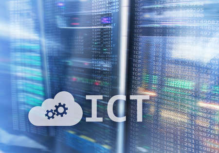 ICT - information and communications technology concept on server room background.の写真素材
