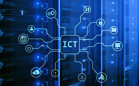 ICT - information and communications technology concept on server room background.の写真素材