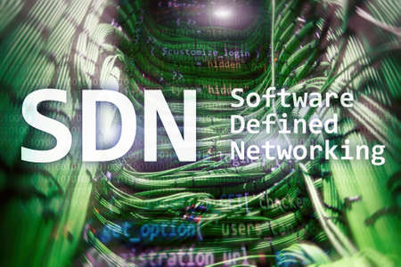 SDN, Software defined networking concept on modern server room background.の写真素材