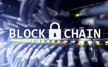 Blockchain technology Concept on server background. Data encryption.の写真素材
