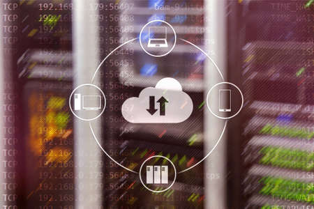 CLoud server and computing, data storage and processing. Internet and technology concept.の写真素材