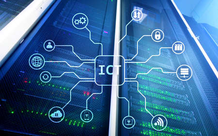 ICT - information and communications technology concept on server room background.の写真素材