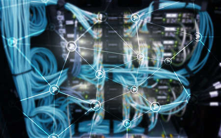 Wi fi network abstract structure on modern server room background.の写真素材