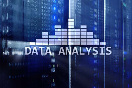 Big Data analysis text on server room background. Internet and modern technology concept.の写真素材