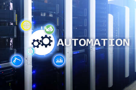 Automation of business Process and innovation technology in manufacturing. Internet and technology concept on server room background.の写真素材