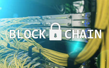 Blockchain technology Concept on server background. Data encryption.の写真素材