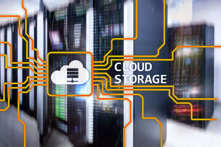 Cloud data storage concept on server room background.の写真素材