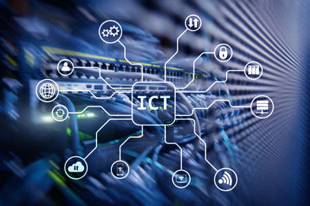 ICT - information and communications technology concept on server room background.の写真素材