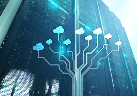 CLoud server and computing, data storage and processing. Internet and technology concept.