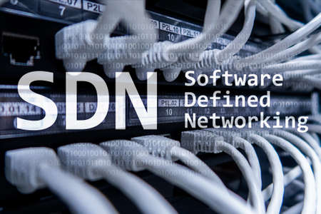 SDN, Software defined networking concept on modern server room background.の写真素材