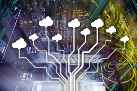 CLoud server and computing, data storage and processing. Internet and technology concept.