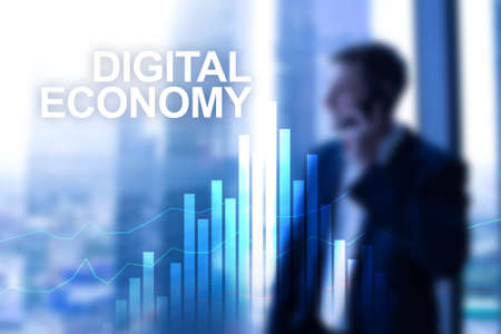 DIgital economy, financial technology concept on blurred background.の写真素材