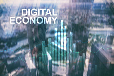 DIgital economy, financial technology concept on blurred background.の写真素材