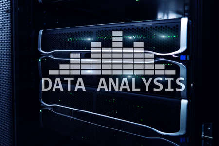 Big Data analysis text on server room background. Internet and modern technology concept.の写真素材