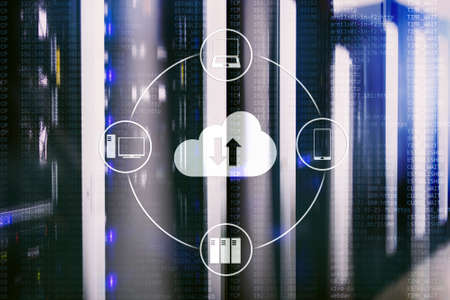 CLoud server and computing, data storage and processing. Internet and technology concept.の写真素材