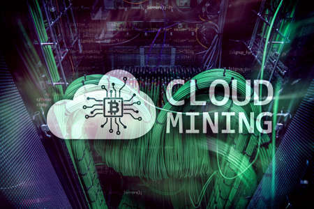 Cloud computing, data or cryptocurrency (Bitcoin, Ethereum) mining in data center. Server room background.の写真素材
