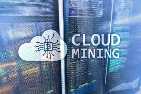 Cloud computing, data or cryptocurrency (Bitcoin, Ethereum) mining in data center. Server room background.の写真素材