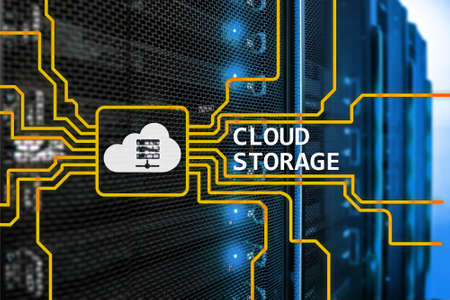 Cloud data storage concept on server room background.の写真素材
