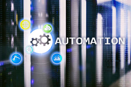 Automation of business Process and innovation technology in manufacturing. Internet and technology concept on server room background.の写真素材
