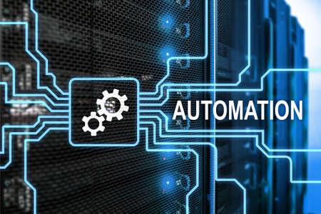 Automation of business Process and innovation technology in manufacturing. Internet and technology concept on server room background.の写真素材