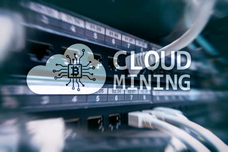 Cloud computing, data or cryptocurrency (Bitcoin, Ethereum) mining in data center. Server room background.の写真素材