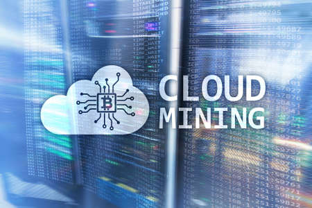 Cloud computing, data or cryptocurrency (Bitcoin, Ethereum) mining in data center. Server room background.の写真素材