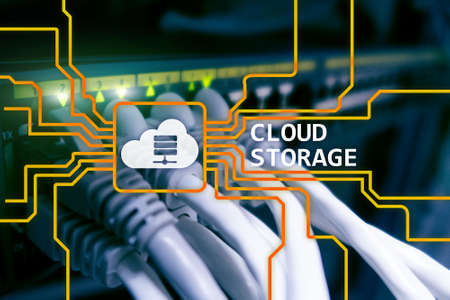 Cloud data storage concept on server room background.の写真素材