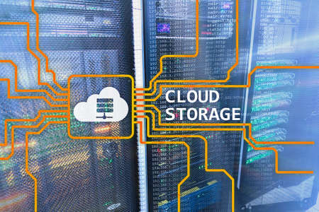 Cloud data storage concept on server room background.の写真素材
