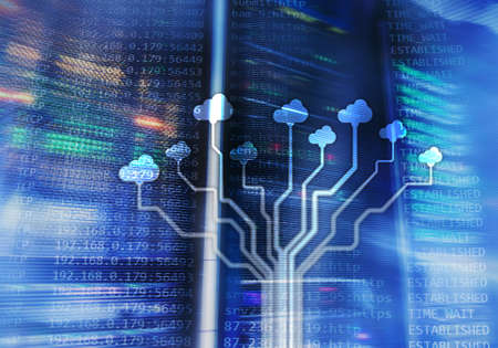 CLoud server and computing, data storage and processing. Internet and technology concept.の写真素材