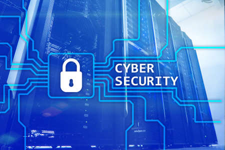 Cyber security, information privacy and data protection concept on server room background.の写真素材