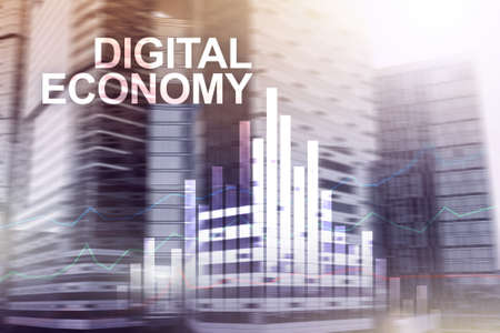 DIgital economy, financial technology concept on blurred background.の写真素材