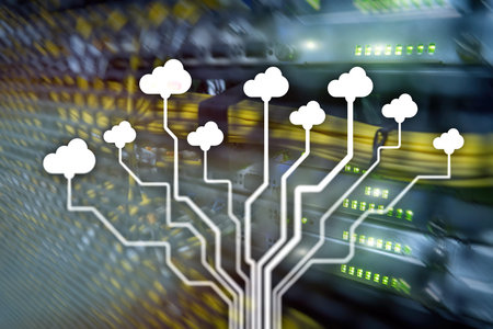 CLoud server and computing, data storage and processing. Internet and technology concept.